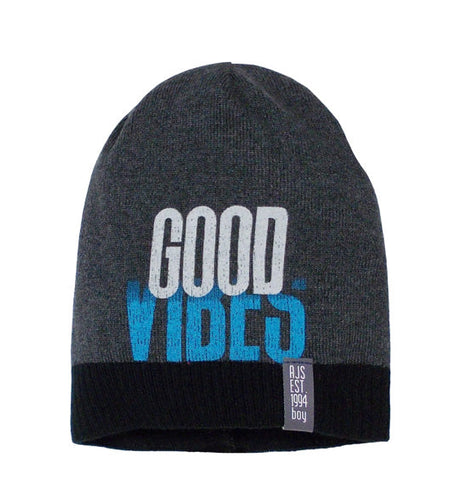 Boys' Graphite and Black Printed Beanie ~6-12 years | 42/207-B