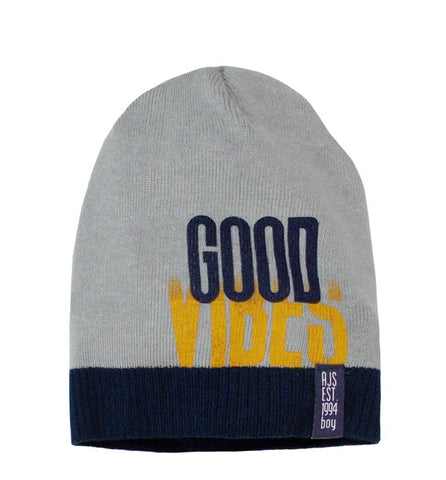 Boys' Gray and Dark Blue Printed Beanie ~6-12 years | 42/207-D
