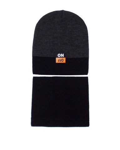 Boys' Black and Dark Gray Beanie and Tube Scarf Set | 42/598-B
