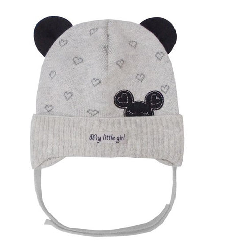 Pearl Beige Girls' Tied Hat with Heart Print and Ears ~ 1-3 Years | 44/016