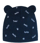 Boys' Dark Blue Printed Beanie with Ears ~0-6 months | 44/029-C