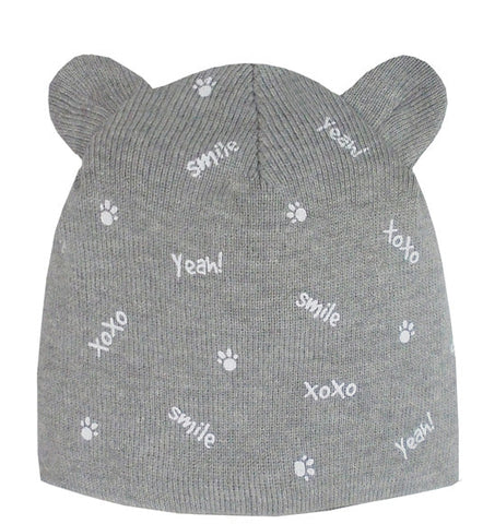 Boys' Gray Printed Beanie with Ears ~0-6 months | 44/029-D