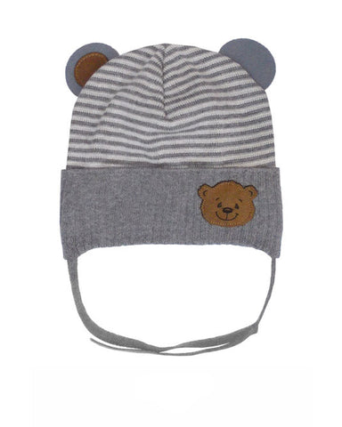 Boys' Gray Hat with Bear Patch ~0-12 months | 44/032-E