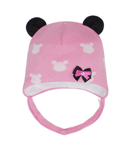Girls' Pink Tied Hat with Bow and Ears ~ 1-3 Years | 44/050-D