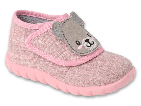 Befado Pink Daycare Slippers / Sneakers with Bear Patch - HONEY | 454P037