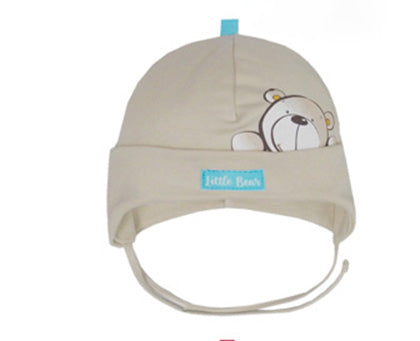 Boys' Tied Beige Hat with Bear Print- 1-3 Years | 46/023-46-BE
