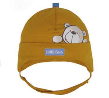 Boys' Tied Mustard Hat with Bear Print- 1-3 Years | 46/023-46-MU