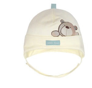 Boys' Tied Light Yellow Hat with Bear Print- 1-3 Years | 46/023-46-LY