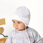 Spring Girls' White Tied Hat with Bow ~ 0-6 months | 46/033-A