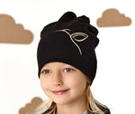 Girls' Black Beanie with Decorative Pattern | 46/164-BL