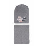 Girls' Gray Printed Beanie and Tube Scarf Set ~ 4-10 years | 46/167-C
