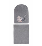 Girls' Gray Printed Beanie and Tube Scarf Set ~ 4-10 years | 46/167-C