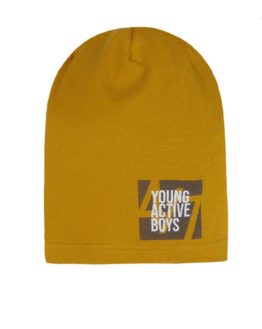 Boys' Mustard Printed Beanie ~ 6-12 years | 46/195-B