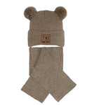 Baby Boy Light Brown Tied Beanie with Bear Patch and Scarf Set ~ 0-12 month | 46/417