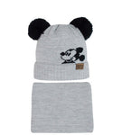 Boys' Gray Beanie with Double Pom-Pom and Tube Scarf Set ~ 1-3 years | 46/434