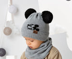 Boys' Gray Beanie with Double Pom-Pom and Tube Scarf Set ~ 1-3 years | 46/434