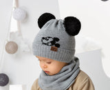 Boys' Gray Beanie with Double Pom-Pom and Tube Scarf Set ~ 1-3 years | 46/434