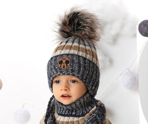 Boys' Tied Beanie with Pom-Pom and Tube Scarf Set ~ 2-4 years | 46/445
