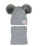 Girls' Gray Hat with Pompoms and Tube Scarf Set ~6-12 Yeras | 46/456