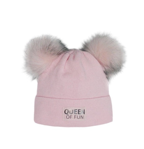 Girls' Light Pink Beanie with Two Pom Pom ~ 6-12 years | 46/486