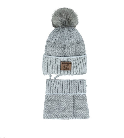 Boys' Pearl Gray Tied Beanie with Pom-Pom and Tube Scarf Set ~ 1-3 years | 48/339-F