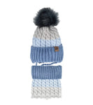 Boys' Blue and Multicolor Tied Beanie with Pom-Pom and Tube Scarf Set ~ 1-3 years | 48/342-D