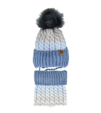 Boys' Blue and Multicolor Tied Beanie with Pom-Pom and Tube Scarf Set ~ 1-3 years | 48/342-D