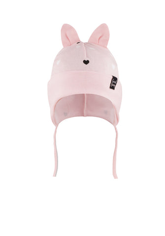 Girls' Light Pink Tied Hat with Ears - 1-3 Years | 48/033-A