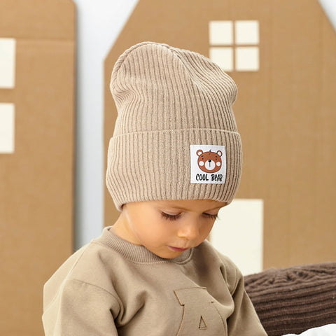 Boys' Beige Hat with Bear Patch- 1-5 Years | 48/050-BE