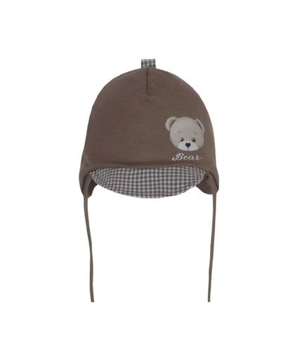 Boys' Brown Tied Hat with Bear Print ~ 1-3 Years | 48/052-A