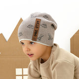 Boys' Beige Beanie with Dinosaur Pattern ~ 4-8 years | 48/084-A