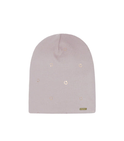 Girls' Powder Pink Cotton Beanie with Golden Print ~ 4-10 years | 48/108-B