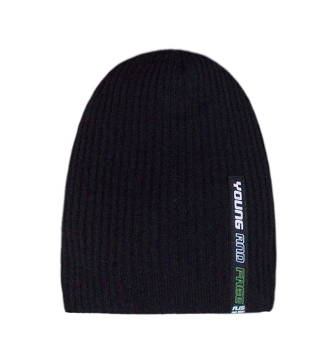 Boys' Black Printed Beanie ~6-12 years | 48/153-A