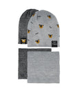 Boys' Gray Double-sided Beanie with Tigers Pattern and Tube Scarf Set ~4-8 years | 48/370-E