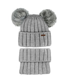 Girls' Gray Hat with Two Pompoms and Tube Scarf Set ~ 4-8 Years | 48/378-E