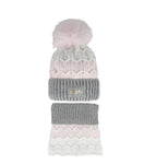 Girls' Powder Pink and Gray Hat  and Tube Scarf Set ~6-12 Years | 48/383-D