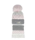 Girls' Powder Pink and Gray Hat  and Tube Scarf Set ~6-12 Years | 48/383-D