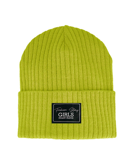 Girls' Lime Green Beanie with Patch ~ 6-12 years | 48/430-C
