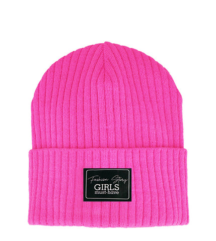 Girls' Hot Pink Beanie with Patch ~ 6-12 years | 48/430-D