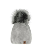 Girls' Light Gray Beanie with Pompom ~ 6-12 years | 48/431-F