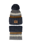 Boys' Dark Blue and Multicolor Hat with Pompom and Tube Scarf Set ~ 6-12 years | 48/441-A