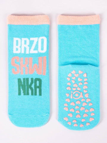 YO! Girls' Light Blue Ankle Socks with ABS and Peach Embroidery | SKA-0021G-LB