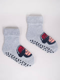 YO! Boys' Gray Ankle Socks with DJ Embroidery and ABS | SKF-0005C-G2