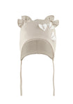 Spring Girls' Light Beige Tied Hat with Hearts ~ 0-6 months | 50/006-B