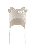 Spring Girls' Light Beige Tied Hat with Hearts ~ 0-6 months | 50/006-B