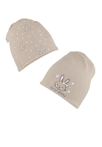 Girls' Beige Double-sided Beanie with Bunny Print ~ 4-5 Years | 50/027-D