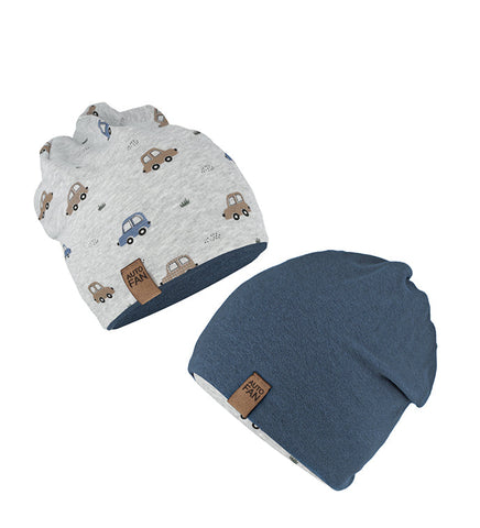 Boys' Blue Jeans and Gray Printed Double-sided Beanie ~ 6-12 years | 50/076-B