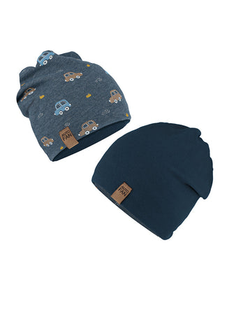 Boys' Dark Blue Printed Double-sided Beanie ~ 6-12 years | 50/076-D