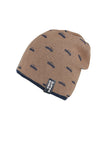 Boys' Light Brown Beanie with Cars Pattern ~ 4-8 years | 50/080-A