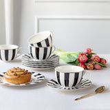 Elegant Black & White Striped Coffee/Tea Set - 14 Pieces RIBS | 52704